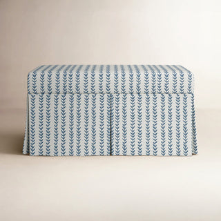 Upholstered Storage Bench with Flip-Top Lid in Vine Stripe Dusty Blue Fabric