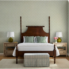 Upholstered Storage Bench with Flip-Top Lid in Vine Stripe Dusty Blue Fabric