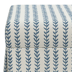 Upholstered Storage Bench with Flip-Top Lid in Vine Stripe Dusty Blue Fabric