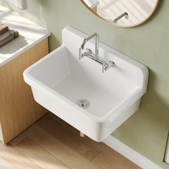 Utility Sink, Ally, Wall Mount, Vitreous China, 30 Inch, White