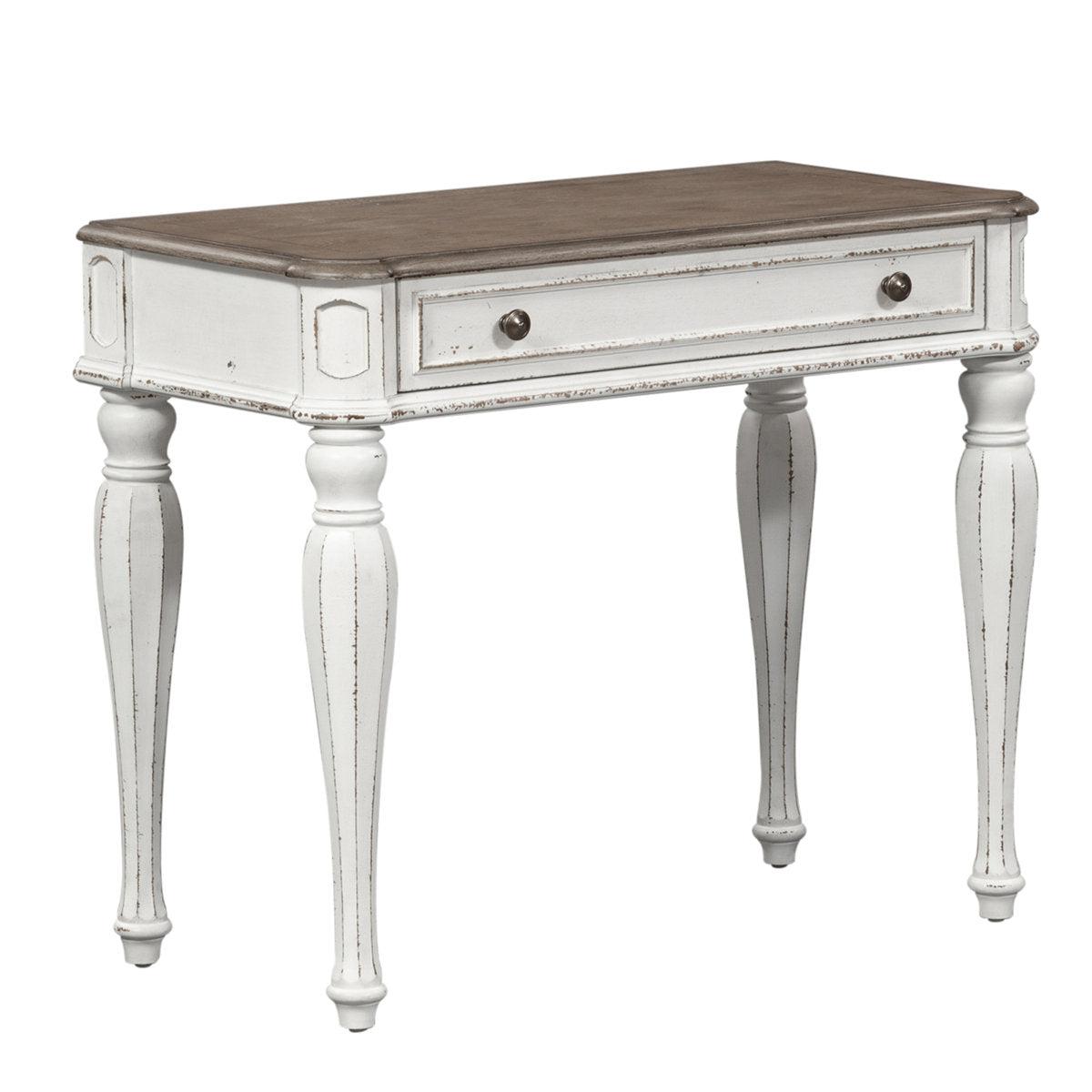 Vanity Desk with 1 Drawer in Antique White and Weathered Bark