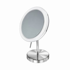 Vanity Mirror, Round Freestanding LED with 5X Magnification in Polished Chrome