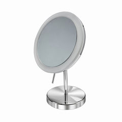 Vanity Mirror, Round Freestanding LED with 5X Magnification in Polished Chrome