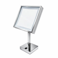 Vanity Mirror, Square Freestanding, 5X Magnified with LED in Polished Chrome