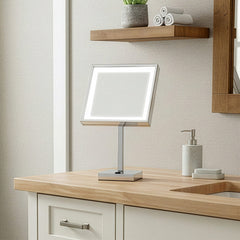 Vanity Mirror, Square Freestanding, 5X Magnified with LED in Polished Chrome