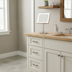 Vanity Mirror, Square Freestanding, 5X Magnified with LED in Polished Chrome
