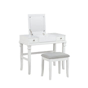 Vanity Set with Flip Up Mirror and Gray Upholstered Bench, White