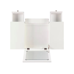 Vanity Set with Flip Up Mirror and Gray Upholstered Bench, White