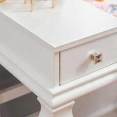 Vanity Set with Flip Up Mirror and Gray Upholstered Bench, White
