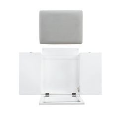 Vanity Set with Flip Up Mirror and Gray Upholstered Bench, White