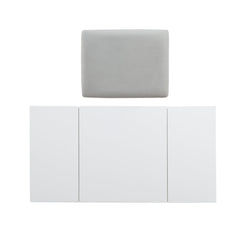 Vanity Set with Flip Up Mirror and Gray Upholstered Bench, White