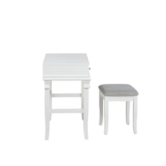 Vanity Set with Flip Up Mirror and Gray Upholstered Bench, White