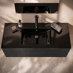 Vanity Sink Top, 48 in, Top-Mount Ceramic in Glossy Black