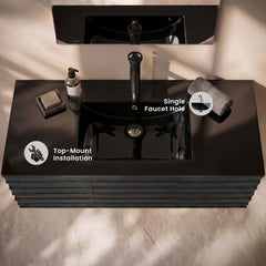Vanity Sink Top, 48 in, Top-Mount Ceramic in Glossy Black