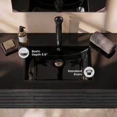 Vanity Sink Top, 48 in, Top-Mount Ceramic in Glossy Black