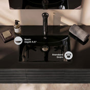 Vanity Sink Top, 48 in, Top-Mount Ceramic in Glossy Black