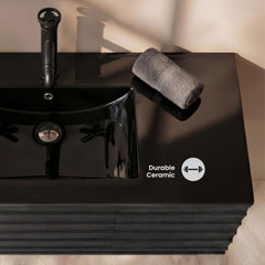 Vanity Sink Top, 48 in, Top-Mount Ceramic in Glossy Black