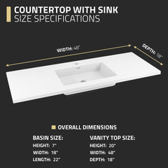 Vanity Top, Conques, 48 in W x 20 in H x 18 in D in White