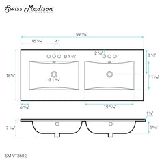 Vanity Top, Integrated Double Sinks, Drop-In, 3 Faucet Holes per Sink, Glossy White