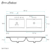 Vanity Top, Integrated Double Sinks, Drop-In, 3 Faucet Holes per Sink, Glossy White