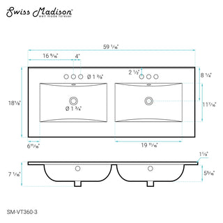 Vanity Top, Integrated Double Sinks, Drop-In, 3 Faucet Holes per Sink, Glossy White