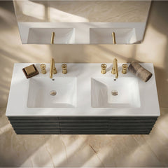 Vanity Top, Integrated Double Sinks, Drop-In, 3 Faucet Holes per Sink, Glossy White