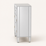 Side | studio view of the thin mirrored side panel and cabinet depth