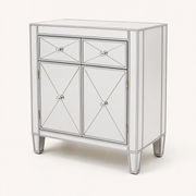 Three-quarter | studio view showing the cabinet front and right mirrored side