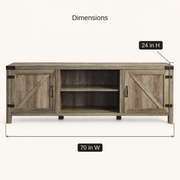 Dimensions | 70 inch wide and 24 inch high TV stand