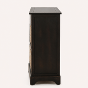 Studio side | narrow side panel and depth of the dark brown cabinet