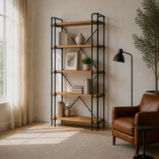 In a room | second angle of the bookcase in the warm white study showing shelf depth and rear braces