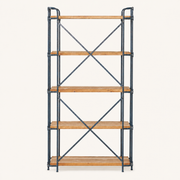 Front | five honey fir shelves with charcoal pipe side frames and two thin rear X-braces