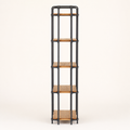 Side | strict profile showing five shelf edges, four parallel side pipes, rounded rails, and small feet