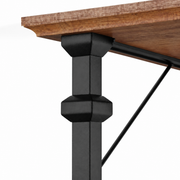 Construction close-up | stepped black post collar below the oak top shelf with thin rear brace