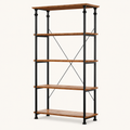 Studio angle | right-front view showing five shelves, four black posts, and open side depth