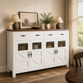 Third room | same sideboard against a warm ivory plaster wall, golden late-afternoon light from the right