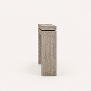 Side | Studio profile of the Weathered Wheat solid-pine console table showing its 15 inch depth