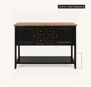 Dimensions | front console studio view with drawn 12.6 inch lower shelf clearance callout