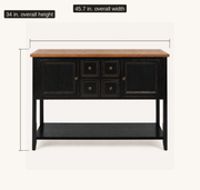 Dimensions | front console studio view with drawn 45.7 inch overall width and 34 inch overall height callouts