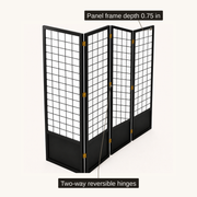 Detail dimensions | 0.75-inch panel frame depth and two-way reversible hinge callouts