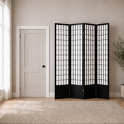 In scale | 84-inch black room divider beside a complete 80-inch interior doorway on the same floor line