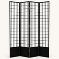 Front | black spruce four-panel folding divider with white rice-paper fields and rectangular shoji lattice