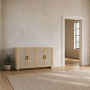 In scale | 59.5-inch-wide sideboard beside a fully visible standard interior doorway