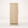 Side studio | strict profile of the pale natural oak case, top overhang, recessed plinth and projecting pull