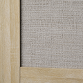 Woven panel close-up | light greige linen weave set into the pale natural oak door frame and crossbar