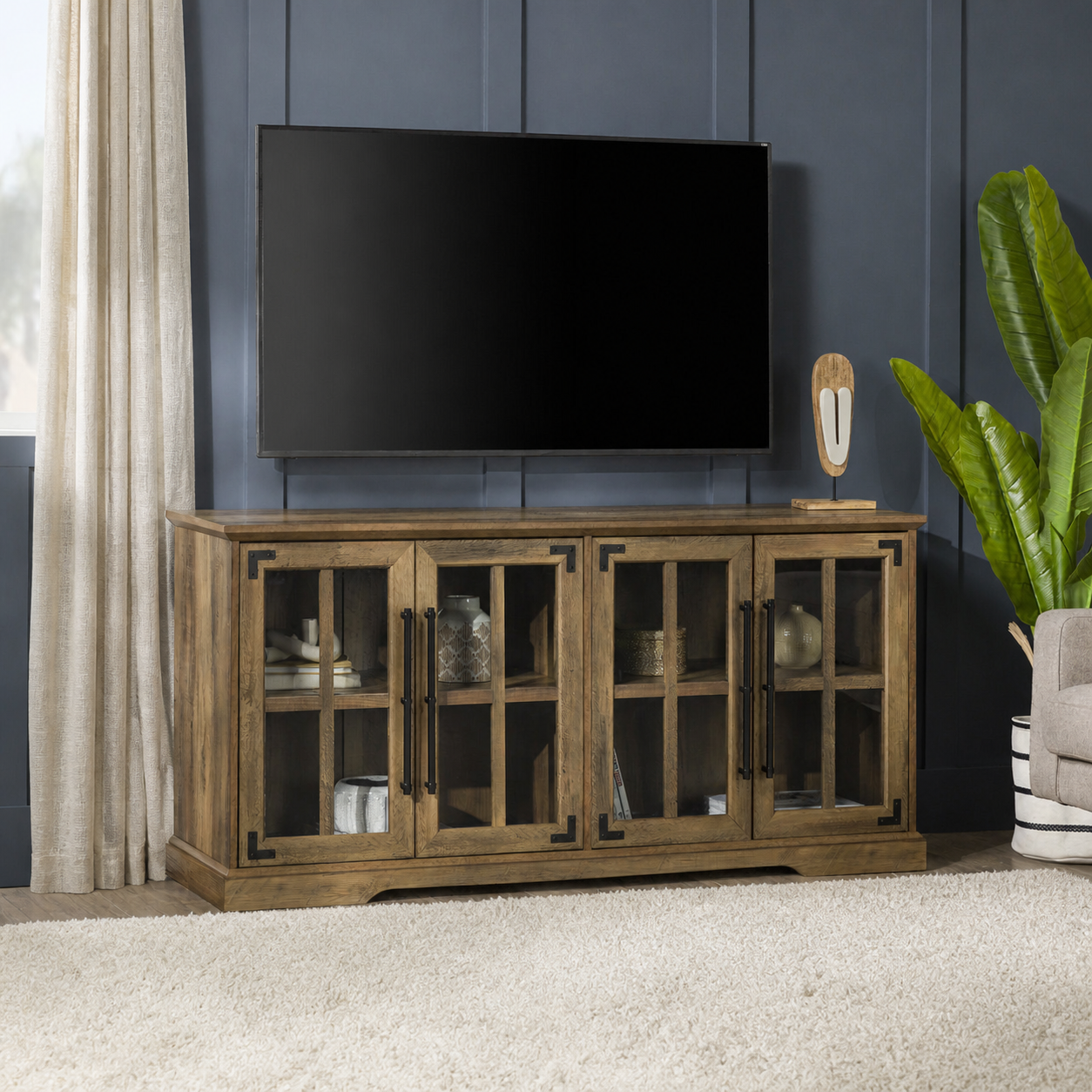 Varnholt Skarvanes Wood Tv Stand in a restyled supplier room | Pipeline B room-shell edit 2