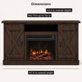Dimensions detail | Front view of the dark espresso TV stand labeled 47.5 inches wide, 15.5 inches deep, and for TVs up to 55 inches