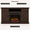 Dimensions | Front view of the dark espresso TV stand labeled 47.5 inches wide, 27 inches high, and 15.5 inches deep
