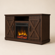 Studio profile | Front-right profile of the dark espresso TV stand showing the shallow side panel and closed doors