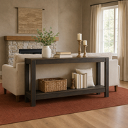 Varnholt Svinoy Wood Console Table in a restyled supplier room | Pipeline B room-shell edit 4
